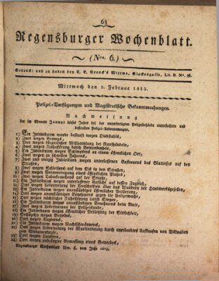 Regensburger Wochenblatt Mittwoch 5. Februar 1823