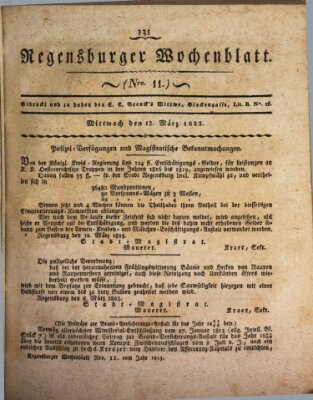 Regensburger Wochenblatt Mittwoch 12. März 1823