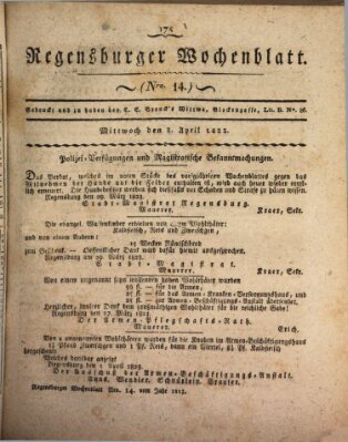 Regensburger Wochenblatt Mittwoch 2. April 1823