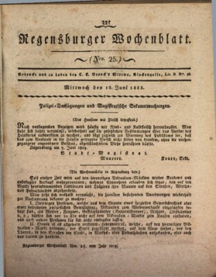 Regensburger Wochenblatt Mittwoch 18. Juni 1823