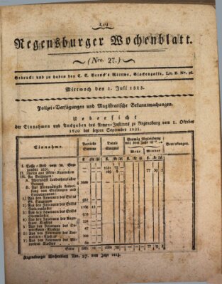 Regensburger Wochenblatt Dienstag 1. Juli 1823