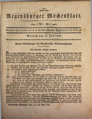 Regensburger Wochenblatt Mittwoch 23. Juli 1823