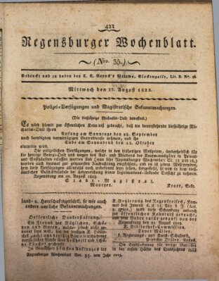 Regensburger Wochenblatt Mittwoch 27. August 1823