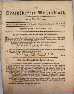 Regensburger Wochenblatt Mittwoch 3. September 1823