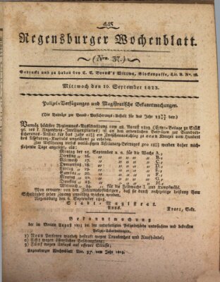 Regensburger Wochenblatt Mittwoch 10. September 1823