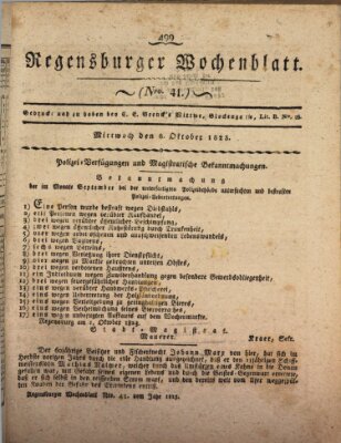 Regensburger Wochenblatt Mittwoch 8. Oktober 1823