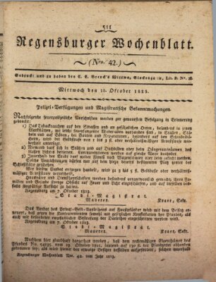 Regensburger Wochenblatt Mittwoch 15. Oktober 1823