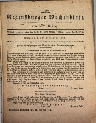 Regensburger Wochenblatt Mittwoch 26. November 1823