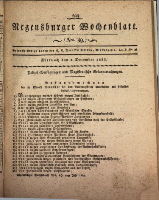 Regensburger Wochenblatt Donnerstag 4. Dezember 1823