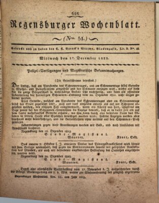 Regensburger Wochenblatt Mittwoch 17. Dezember 1823