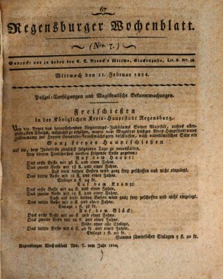 Regensburger Wochenblatt Mittwoch 11. Februar 1824