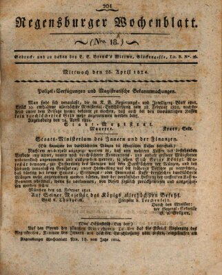 Regensburger Wochenblatt Mittwoch 28. April 1824