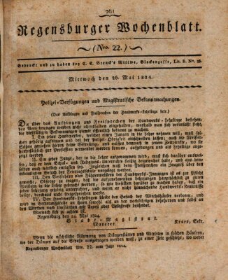 Regensburger Wochenblatt Mittwoch 26. Mai 1824