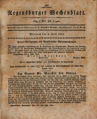 Regensburger Wochenblatt Mittwoch 9. Juni 1824