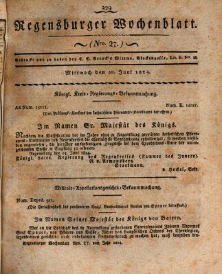 Regensburger Wochenblatt Mittwoch 30. Juni 1824