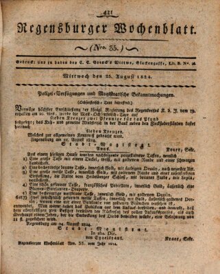 Regensburger Wochenblatt Mittwoch 25. August 1824