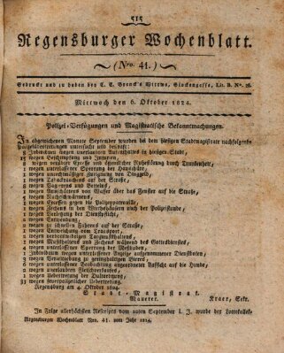 Regensburger Wochenblatt Mittwoch 6. Oktober 1824