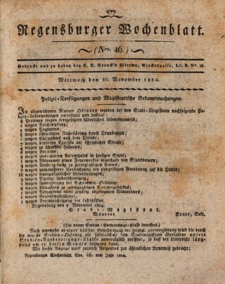 Regensburger Wochenblatt Mittwoch 10. November 1824