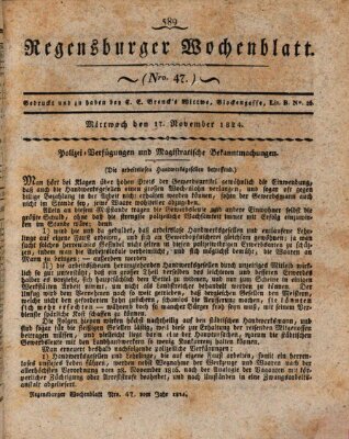 Regensburger Wochenblatt Mittwoch 17. November 1824