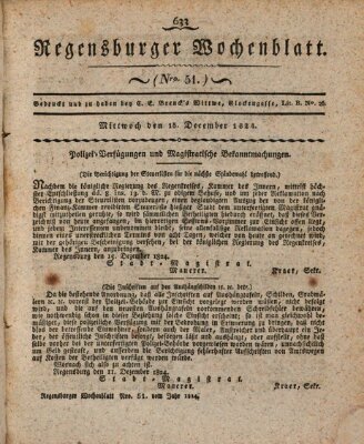 Regensburger Wochenblatt Mittwoch 15. Dezember 1824