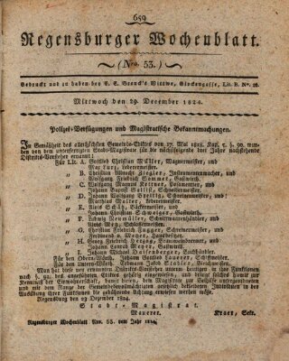 Regensburger Wochenblatt Mittwoch 29. Dezember 1824