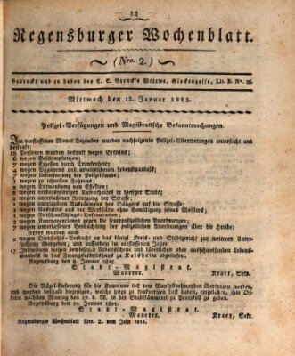 Regensburger Wochenblatt Mittwoch 12. Januar 1825