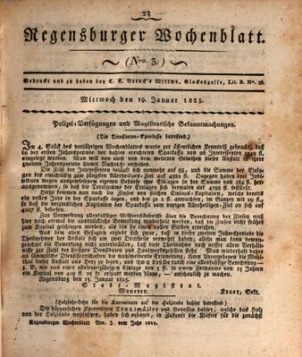 Regensburger Wochenblatt Mittwoch 19. Januar 1825