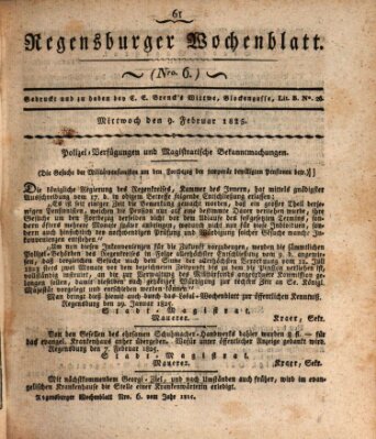 Regensburger Wochenblatt Mittwoch 9. Februar 1825