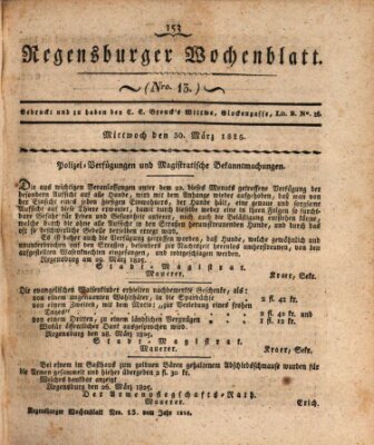 Regensburger Wochenblatt Mittwoch 30. März 1825