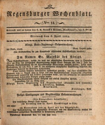 Regensburger Wochenblatt Mittwoch 6. April 1825