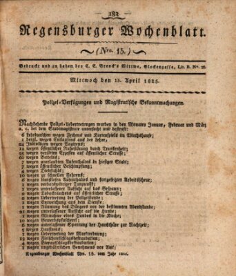 Regensburger Wochenblatt Mittwoch 13. April 1825