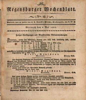 Regensburger Wochenblatt Mittwoch 4. Mai 1825