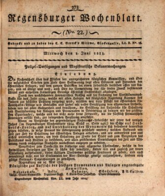 Regensburger Wochenblatt Mittwoch 1. Juni 1825