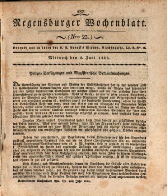 Regensburger Wochenblatt Mittwoch 8. Juni 1825