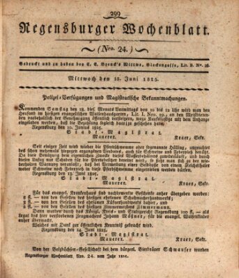 Regensburger Wochenblatt Mittwoch 15. Juni 1825