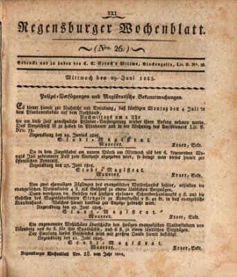 Regensburger Wochenblatt Mittwoch 29. Juni 1825