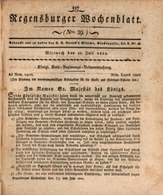 Regensburger Wochenblatt Mittwoch 20. Juli 1825