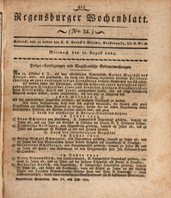 Regensburger Wochenblatt Mittwoch 24. August 1825