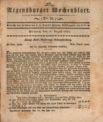 Regensburger Wochenblatt Mittwoch 31. August 1825