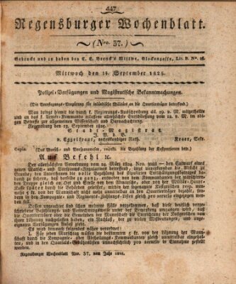 Regensburger Wochenblatt Mittwoch 14. September 1825