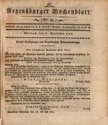 Regensburger Wochenblatt Mittwoch 21. September 1825