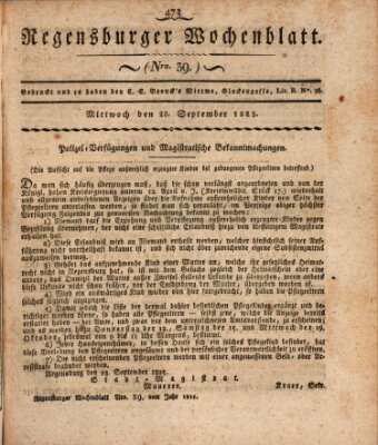 Regensburger Wochenblatt Mittwoch 28. September 1825