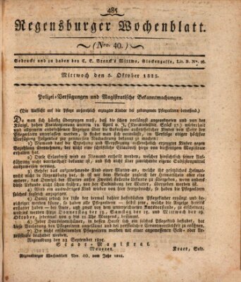 Regensburger Wochenblatt Mittwoch 5. Oktober 1825