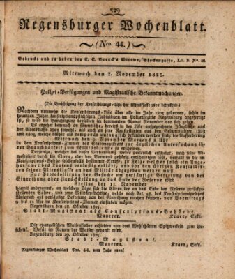 Regensburger Wochenblatt Mittwoch 2. November 1825