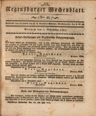 Regensburger Wochenblatt Mittwoch 9. November 1825