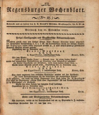 Regensburger Wochenblatt Mittwoch 23. November 1825