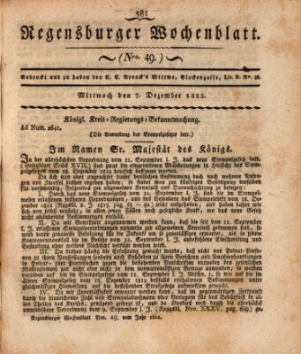 Regensburger Wochenblatt Mittwoch 7. Dezember 1825