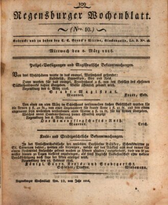 Regensburger Wochenblatt Mittwoch 8. März 1826