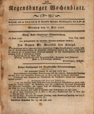 Regensburger Wochenblatt Mittwoch 10. Mai 1826