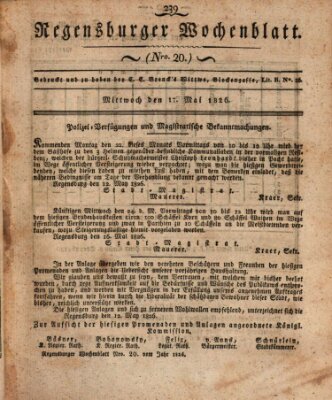 Regensburger Wochenblatt Mittwoch 17. Mai 1826